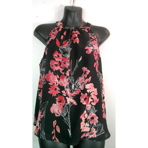 A New Day Black Sleeveless Floral Blouse Women's Large Lightweight Camisole